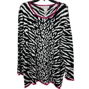 Alfred Dunner Black/White/Pink Animal Print Embellished  Sweater New 3X